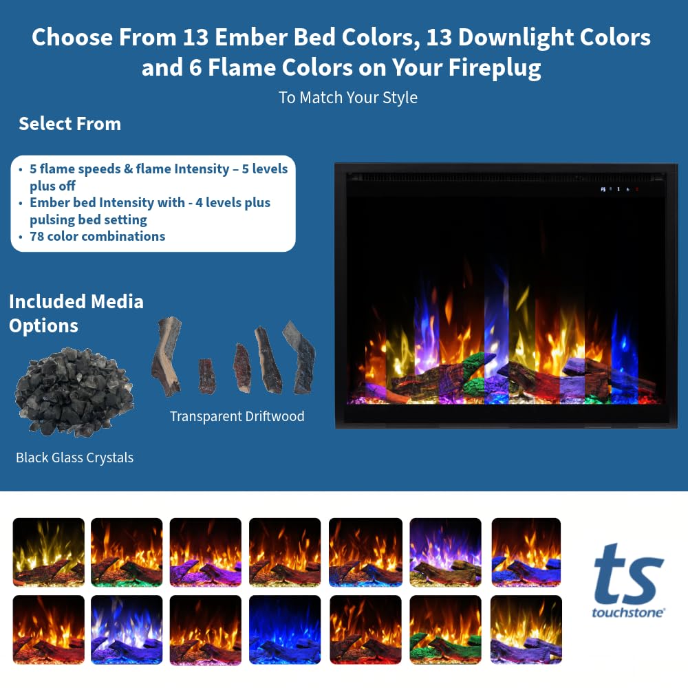 Touchstone Fireplug 33" Electric Fireplace Insert for Existing Masonry Fireplaces | 6 Flame & 13 Ember Colors | Alexa & WiFi Compatible | 1500W Heater