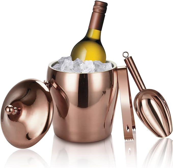 Ice Bucket with Lid, Scoop, IceTong,Stainless Steel Double-Wall Wine Ice Buckets for Parties,Beer and Wine Bucket,Bucket f...