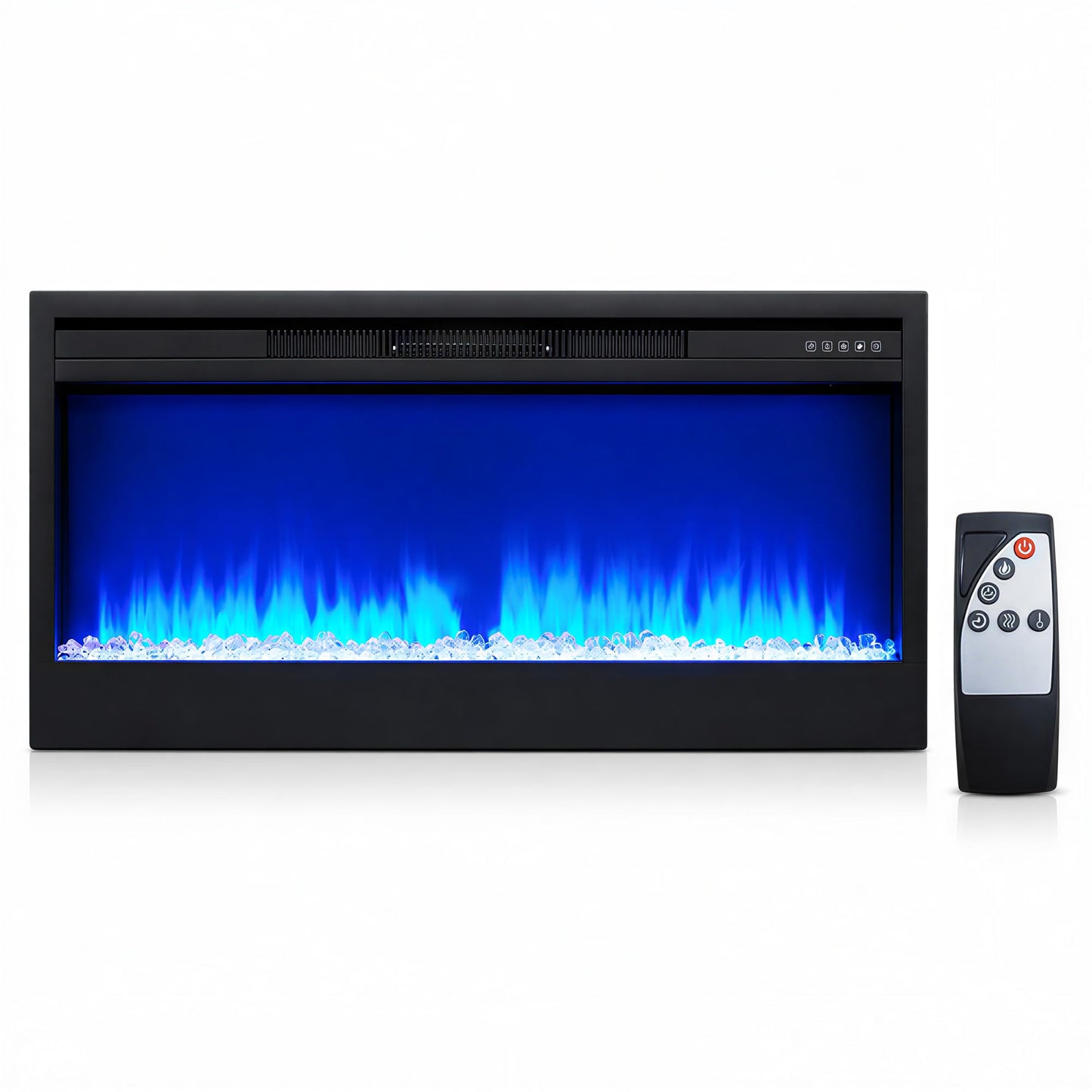 MEGAWISE 43 Inch Recessed Electric Fireplace Heater, Built-in Wall Fireplace Insert, 1400W, Remote & Touch Control, 7 Flame & Ember Bed Colors, Adjustable Thermostat, Timer, Black