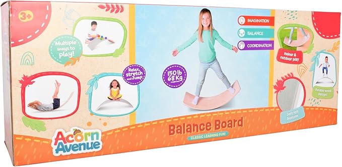 Acorn Avenue Non Slip Balance Board, 35 Inch Non Slip Felt Rocker Board Durable Wood, Kids Toddler Open Ended Learning Toy, Yoga Curvy Board
