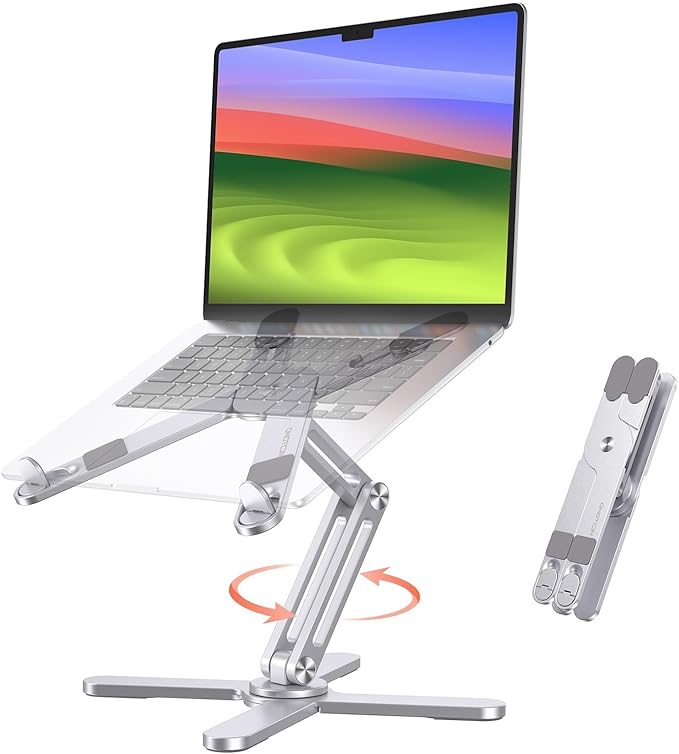 OMOTON 360° Rotating Laptop Stand Riser for Desk, Ergonomic Foldable Computer Stand Adjustable Height Angles for Collabora...