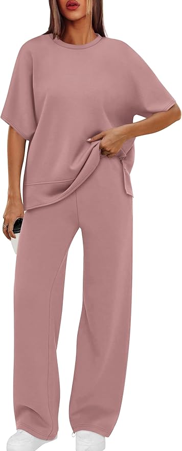 XIEERDUO Women's Side Slit Lounge Sets 2 Piece Travel Outfits Airport Tracksuit Oversized Wide Leg Loungewear S-3XL