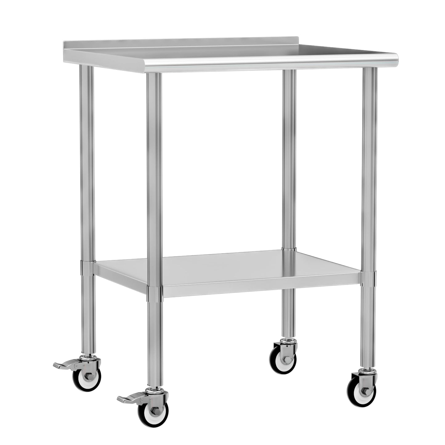 Chingoo Stainless Steel Work Table with Wheels, 24x30 Inch NSF Food Prep Table with Backsplash & Adjustable Undershelf for Commercial Kitchen, Restaurant, Garage, Outdoor BBQ