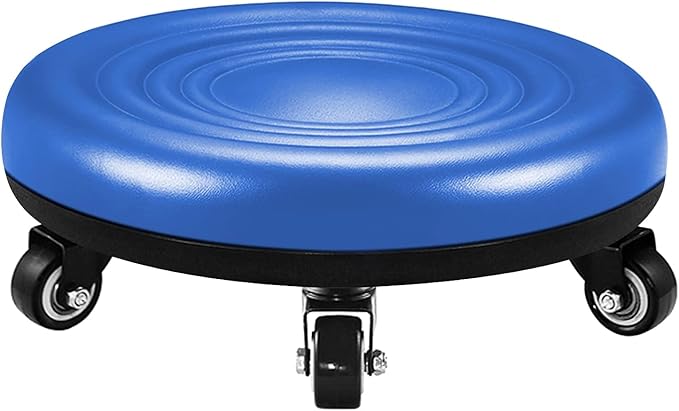 Lanstics Low Roller Seat Wheel Stool Chair PU Leather Rolling Stool Seats on Wheels for Home Office Fitness Round Roller Seat Stool (Blue)