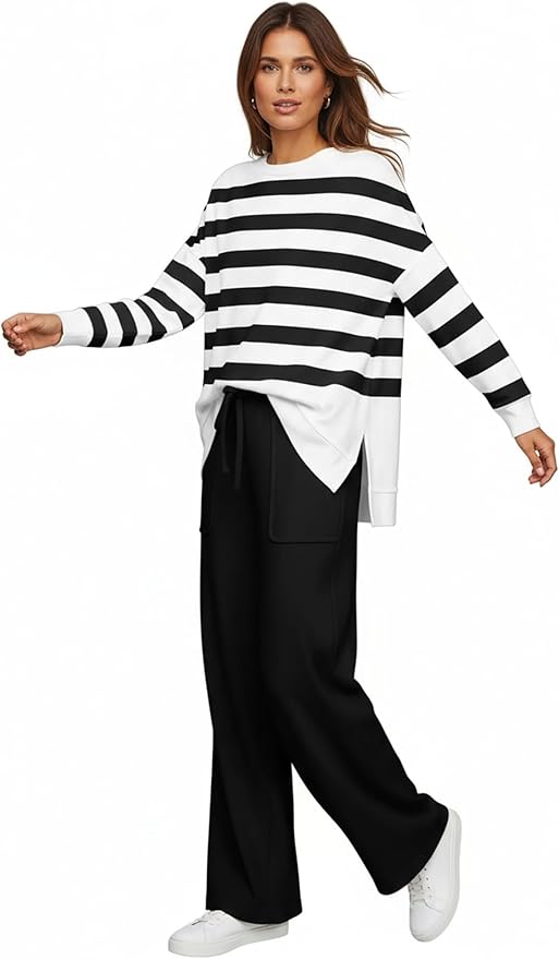 ETCYY NEW Lounge Sets for Women 2 Piece Outfits with Side Split Sweatshirt Tops and Wide Leg Sweatpants