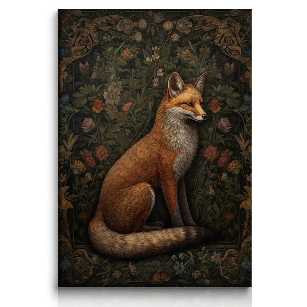 Fchen art William Morris Inspired Fox Art Print Painting Fox Print Art Nature Prints Rustic Large Gallery Art Abstract Illustrations Modern Art Decorative Nordic Rustic for Bedroom Office Kitchen