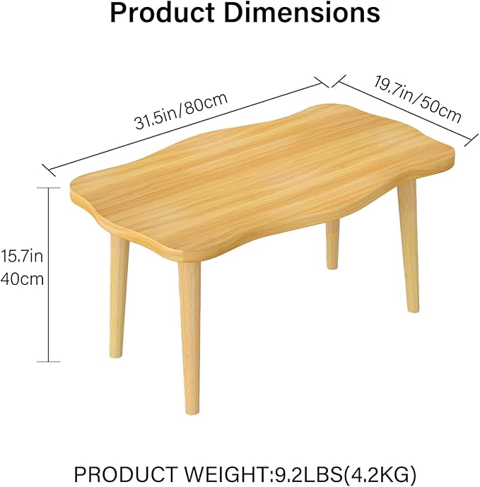 Funecy Cookie Coffee Table Low Table with 4 Solid Wood Sturdy Legs, Floor Table Desk for Sitting on The Floor, Storage and Living Room Furniture (Natural)