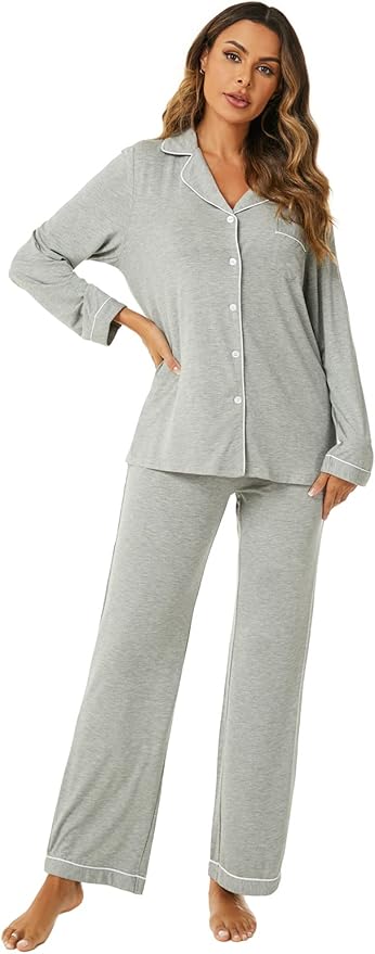 Aamikast Women's Pajama Sets Long Sleeve Button Down Sleepwear Nightwear Soft Pjs Lounge Sets