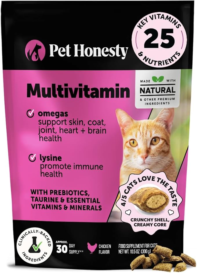 Cat Multivitamin Chews - Cat Treats for Health + Immune, Joint Support, Skin & Coat, and Digestion - Omega 3s, Lysine & Probiotics for Cats, Vitamins for Cats - Chicken (90-Day Supply)