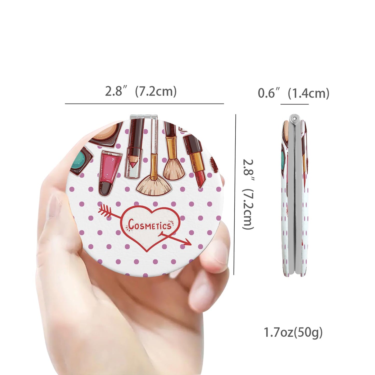 PDOZV Cheap Small Compact Mirror, Round 2.8    Metal Frame PU Common Style Double Sided Mini Magnifying 1X/3X Mirror for Purse C