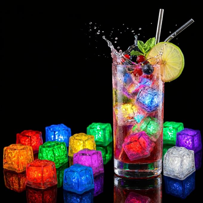 LED Light Up Ice Cubes for Drinks, Multi-Color Liquid Activated Waterproof Reusable Glow Ice Cubes for Party, Wedding, Bar...