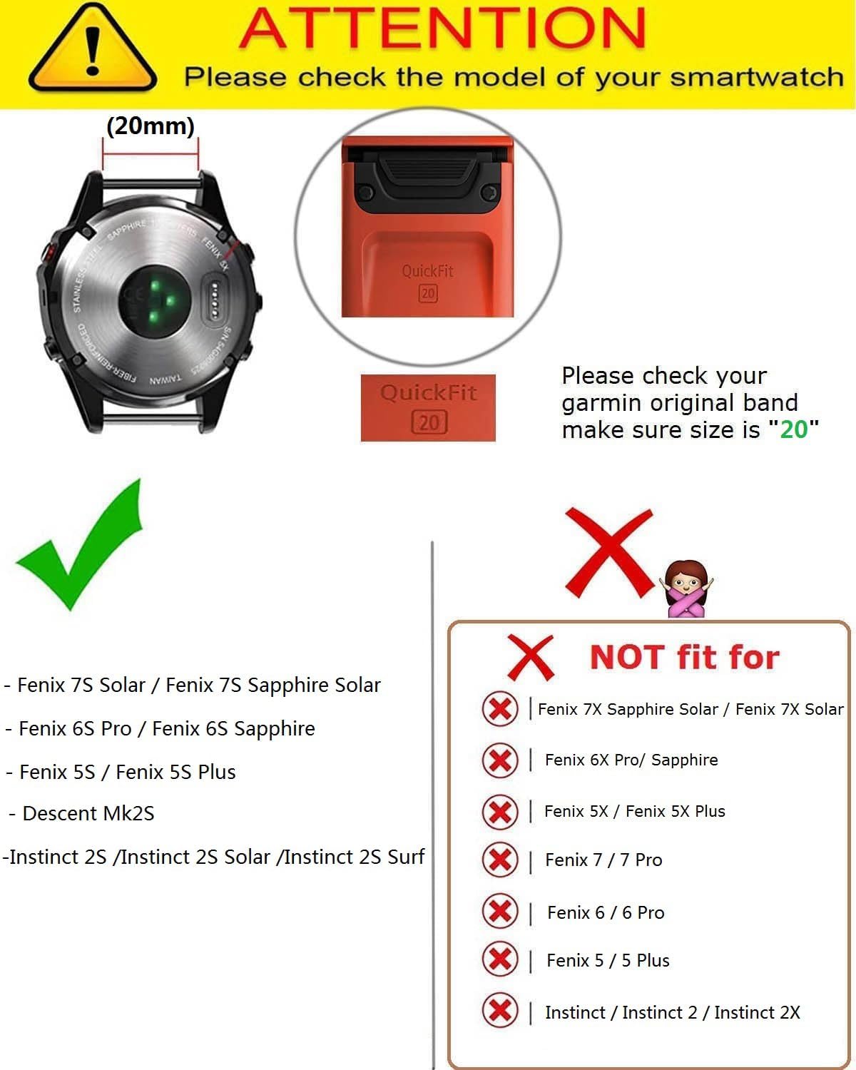 Olytop Fenix 7S / Fenix 6S / Fenix 5S / Instinct 2S Watch Bands, 20Mm Hook & Loop Quick Dry Nylon Sport Wristband Replacement St