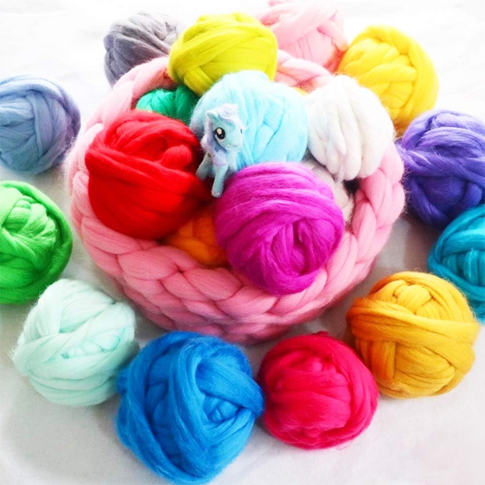 3.53oz Wool Roving Yarn, Wool Felting Supplies, Pure Wool, Chunky Yarn, Spinning Wool Roving for Needle Felting Wet Felting DIY Hand Spinning (Blue)