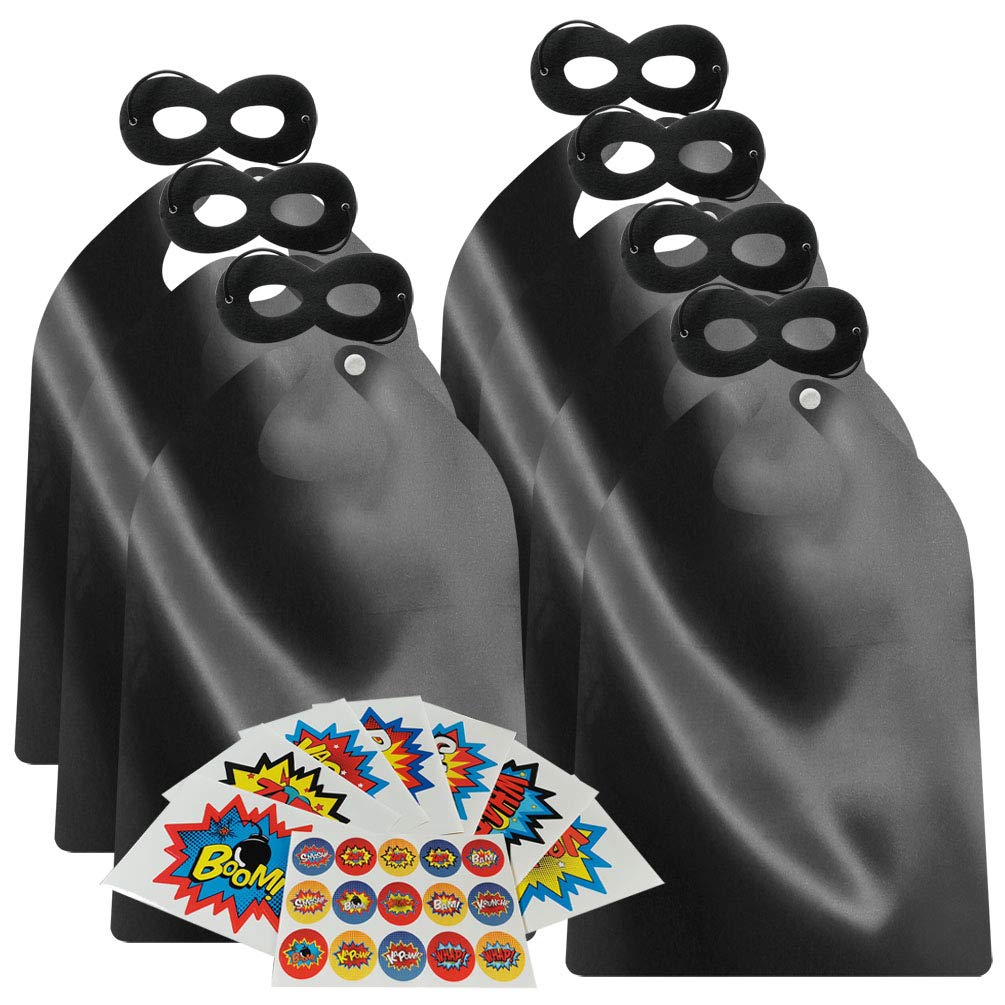 ADJOY Superhero Capes and Masks for Kids Birthday Party 7 Sets - DIY Dress Up Costumes - Bluk Pack (Black)