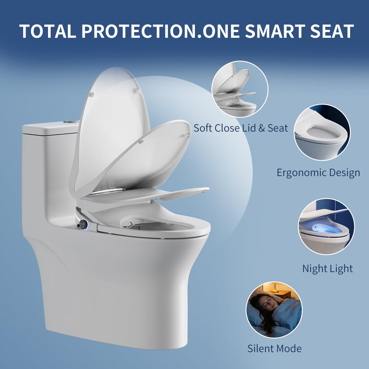 Simenr Electric Bidet Toilet Seat Elongated, Instant Warm Water Heated Wash, Self-Cleaning Nozzle, 5X Drying, Anti-Yellowing Quiet Soft Close Lid, Luxury Smart Bidet for Villa&Family, Easy DIY Install