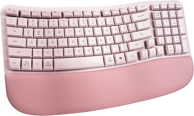 Nulea RT08 Wave Keys Wireless Ergonomic Keyboard with Cushioned Palm Rest, 2.4GHz Ergo Cordless USB Computer Keyboard, Com...