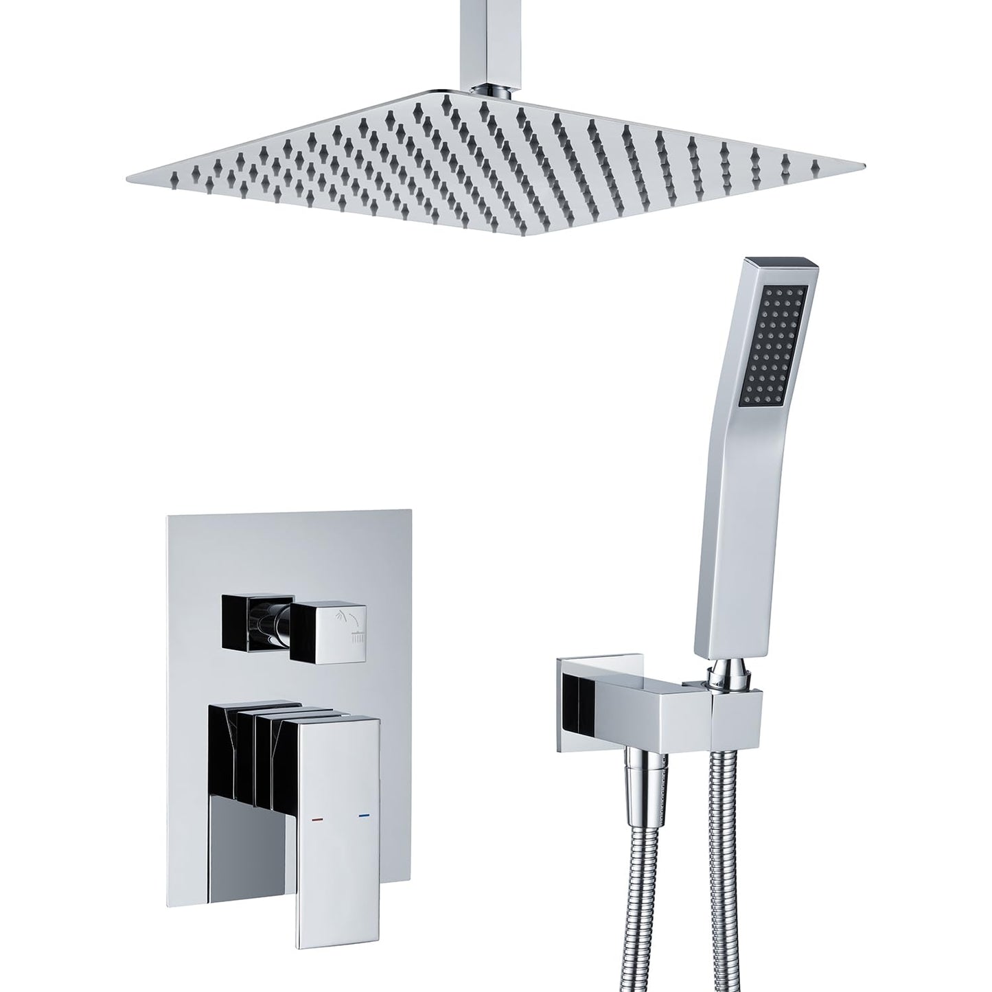 Artiqua Shower System 12 Inches Rain Shower Combo Set Chrome Ceiling Mount Shower Faucet Bathroom Faucets with Rainfall Shower Head and Hand Shower