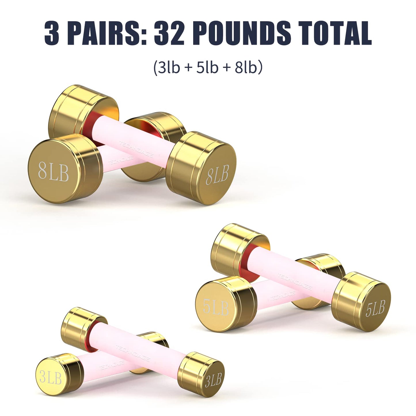 TECHNOAGE Round Dumbbell Sets with Steel Handle, Odorless Neoprene rubber Handle Cover
