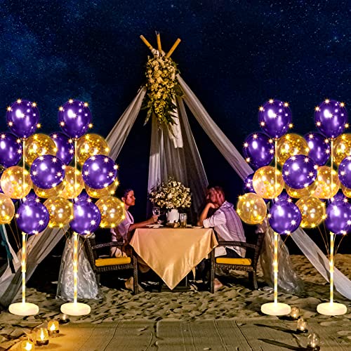 Wettarn 4 Set Balloon Column Kit for Floor with LED Light Balloons Stand Kit Tower Pillar Backdrop for Mardi Gras Valentin...