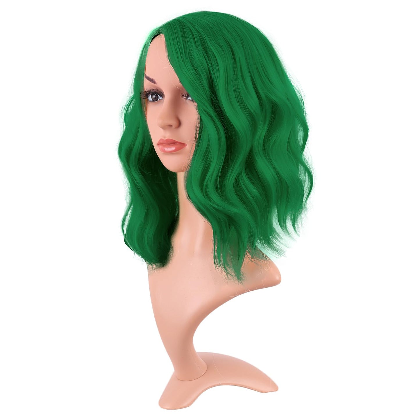 MapofBeauty 14 Inch/35 cm Bob Wavy Short Curly Body Wave Cosplay Anime Synthetic Hair Party Wig (Grass Green)