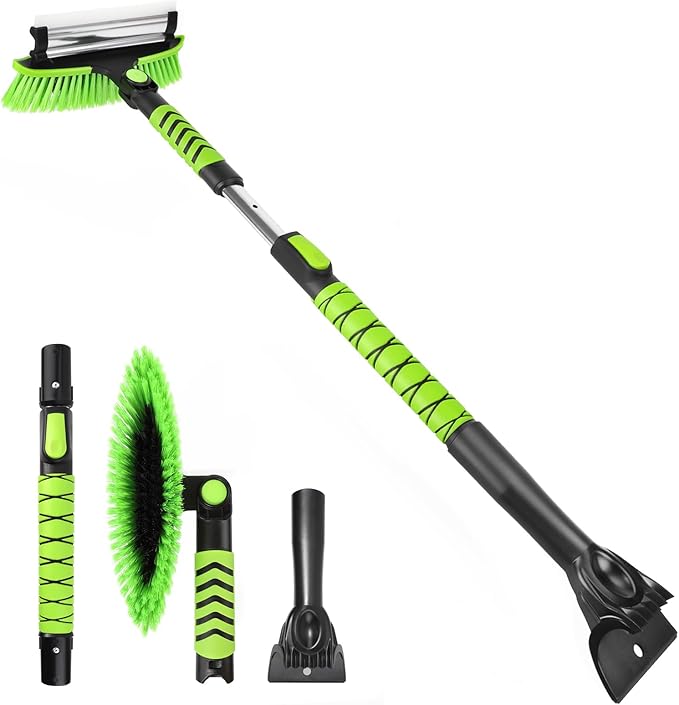 Yougfin 43" Ice Scraper for Car Windshield, Snow Brush with Squeegee, 3 in 1 Snow Removal for Cars with Foam Grip and 180° Pivoting Brush Head for Auto Truck SUV