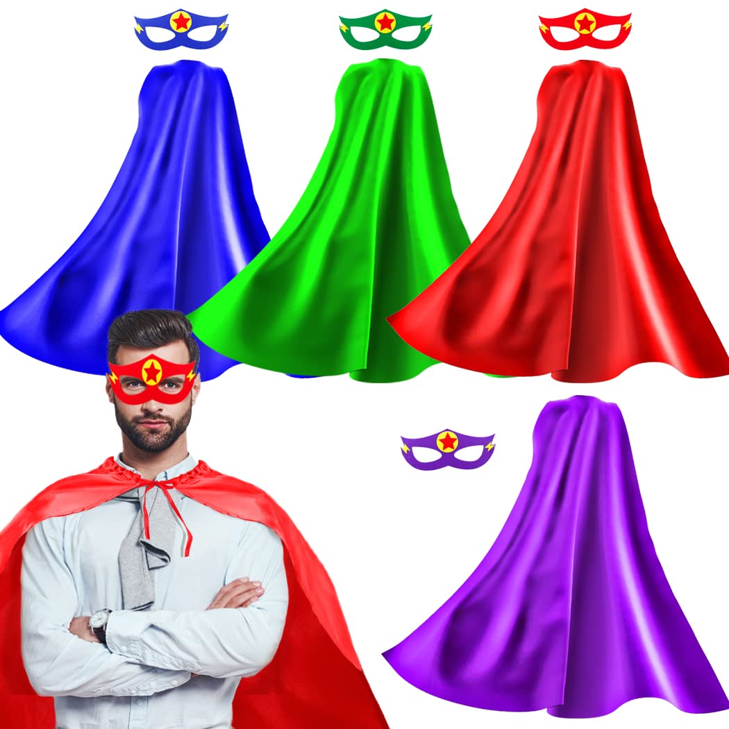 Superhero Capes for Adults and Masks, 5 Pack Super Hero Capes Costume for Women Men Party Dress Up (4 Pack)