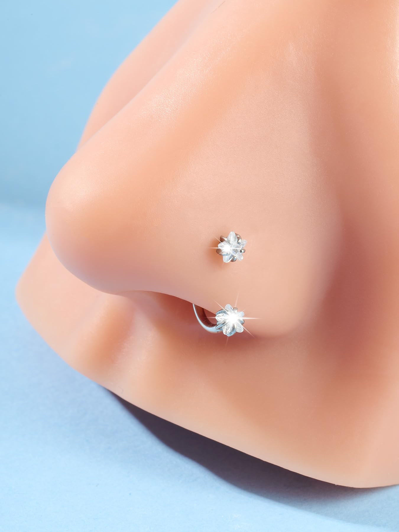 MODRSA Silver Horseshoe Nose Ring 18g Horse Shoe Nose Ring Hoop for Women Surgical Steel Half Hoop Earring Hoops Star Double Gem