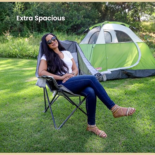 ARROWHEAD OUTDOOR Oversized Folding Camp Chair w/Adjustable Double Sized Cup Holder, Mesh Sides, Inner Pockets, Carry Bag,...