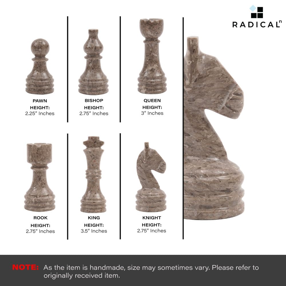 Radicaln Marble Chess Set 15" Inches Handmade Grey Oceanic and White Classic Board Game, Ideal Chess Games for Adults, Luxury Marble Chess Boards & Pieces for Gifts