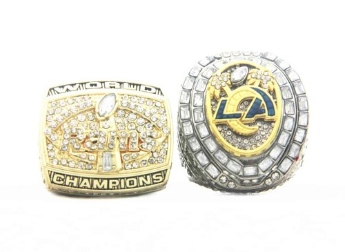 Valman LA 1999 2021 Football World Champions Bowl Trophy (Metal Material) and Rams Championship Replica Ring with Wooden Box Size 11