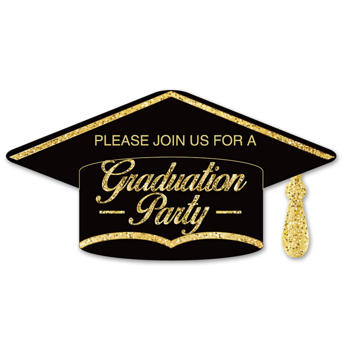 Opomzk Graduation Party Invitations with Envelopes, 20 Set Graduation Hat Shaped Invitations Grad Announcement Party Invites Supplies Favors, Double-Sided Black and Gold