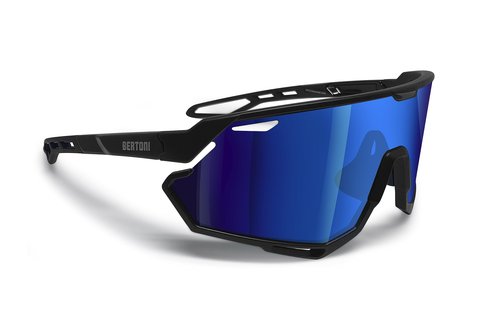 Bertoni Sport Cycling MTB Running Sunglasses for Men Women in TR90 100% UV Block mod. ALPHA (Matt Black/Shiny Black – Blue Mirror Lens)