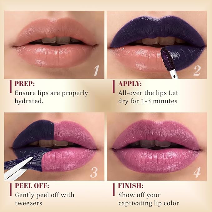 Kaely Toffee Rose Lip Stain Peel Off Masque, Long Lasting Waterproof Smudge Proof Lip Tint, Non-Transfer Semi Permanent Lipliner Tattoo with Tweezer, Matte Finish, Vegan & Cruelty-Free, 02