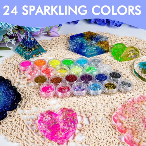 Teexpert Epoxy Resin Kit for Beginners, 32OZ Resin Kit with Silicone Molds, Complete Set with 24 Colors, Dried Flowers and...