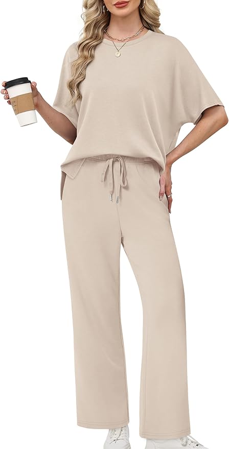 XIEERDUO Women's Side Slit Lounge Sets 2 Piece Travel Outfits Airport Tracksuit Oversized Wide Leg Loungewear S-3XL