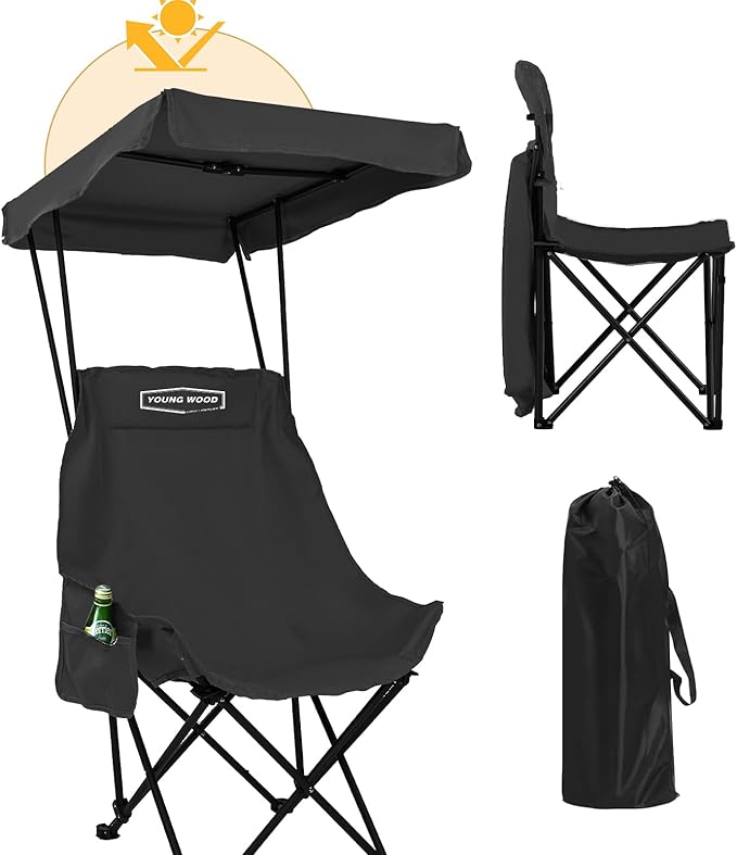 YOUNG WOOD Portable Camping Chair Beach Chair with Shade Canopy, Fold Lightweight Oversized for All, Easy to Open and Clos...