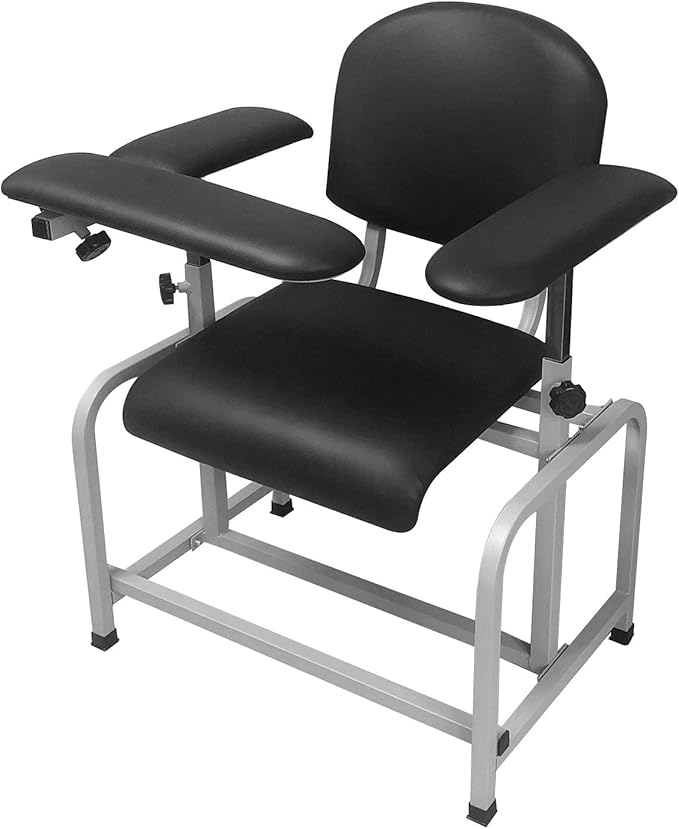 Helsevesen Blood Drawing Phlebotomy Chair, Comfortable Padded Lab Draw Chair with Adjustable Armrest (Black)