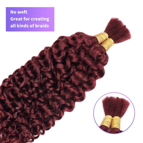 Human Braiding Hair Water Wave Bulk Human Hair For Braiding 100g (1pack-2bundles) No Weft 100% Unprocessed Virgin Human Braiding Hair For Boho Braids Water Wave Micro Braiding Human Hair 24inch #99J