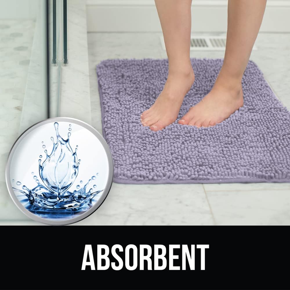 KANGAROO Bathroom Rugs, Chenille Soft Absorbent Bath Rug, Shaggy Shower Mat, Quick Dry Machine Wash Bathmat, Plush Carpet Mats for Tub, Bathtub and Room Home Decor Accessories, 24x17, Light Purple