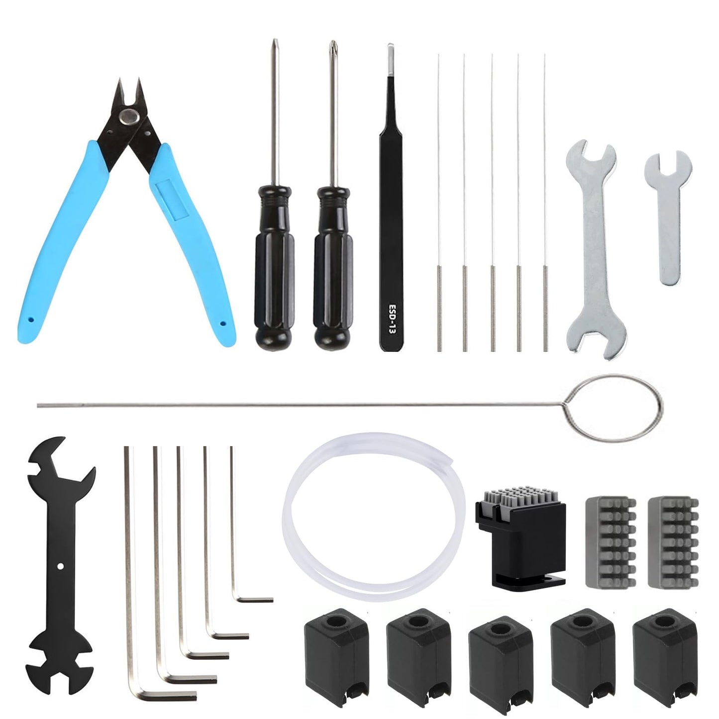 3D Printer Tool Kit for Bambu Lab X1/X1C/X1E/P1P/P1S, Maintenance Common Tool Kit with Nozzle Wiper, Clog Poke, Silicone Sock, PTFE Tube, Allen Wrench, Screwdriver, for 3D Print Removing, Cleaning