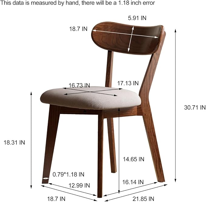 Bamskov 100% Solid Wood Dining Room Chairs - Practical Kitchen Chairs - Wood Chair for Dining Room, Kitchen (4, Walnut with Grey Cushion)