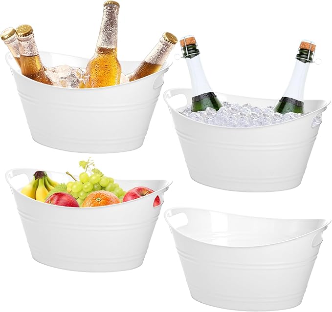 TOPZEA 4 Pack Oval Storage Tub, 4.5 Liter Plastic Wine Bucket Ice Bucket Beverage Tub Party Tub for Ice, Beer, Wine, Drink...