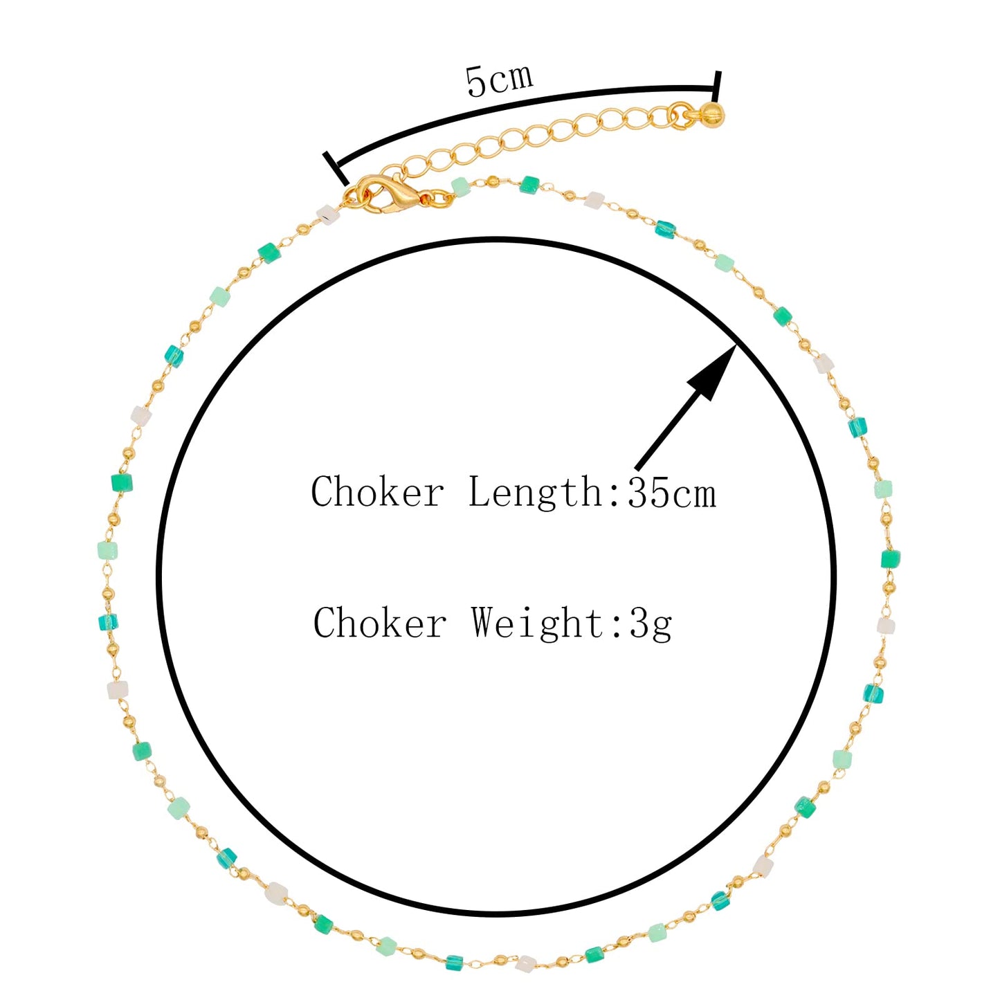 FUTIMELY Bohemia Green Beaded Beads Choker Necklace for Women,Simple Fresh Green Beaded Square Round Bead Choker Necklace Fashio