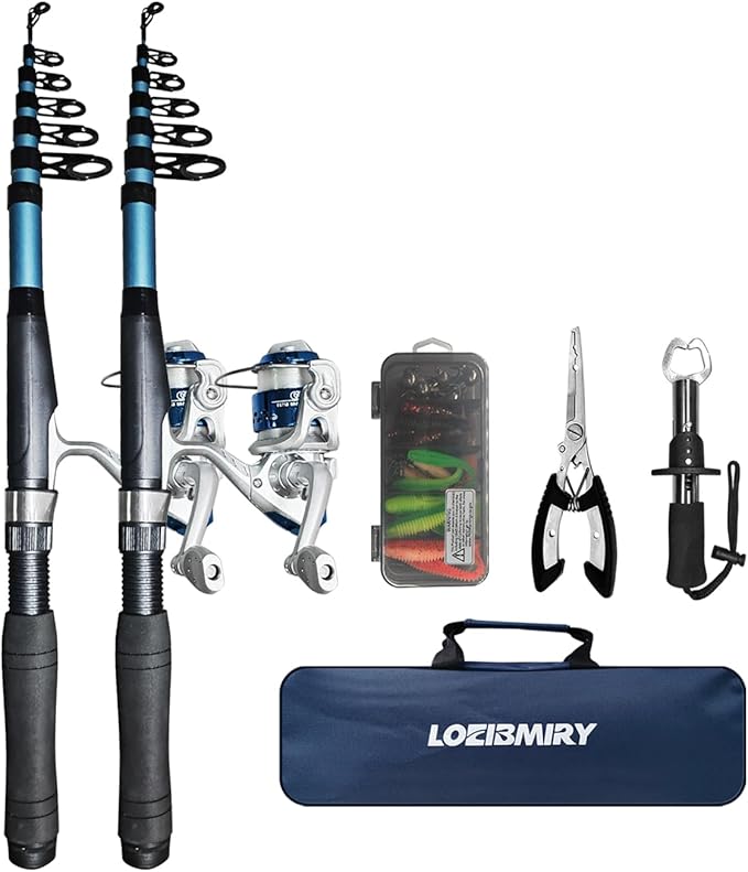 Telescopic Fishing Rod Reel Kit 2PCS 6.89FT Collapsible Pole Spinning Reel Combo with Fishing Lures Fishing Gripper Fishin...