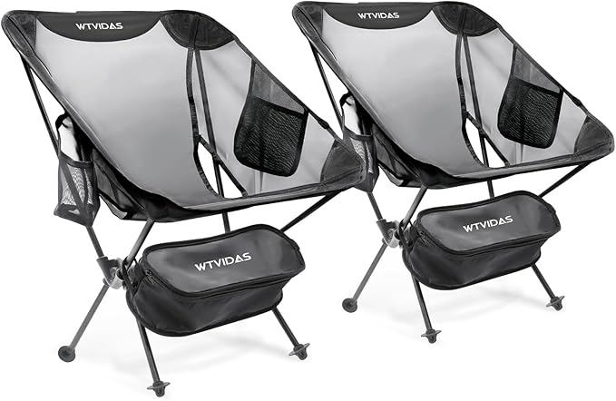 WTVIDAS Camping Beach Chairs 2 Pack,Compact Backpacking Chairs,Full Breathable Mesh,Ultralight Aluminum Camp Chairs for Ba...