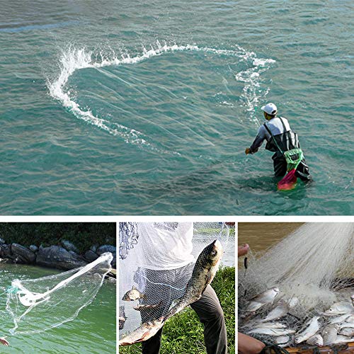 Yeahmart American Saltwater Fishing Cast Net for Bait Trap Fish 3ft/4ft/5ft/6ft/7ft/8ft/9ft/10ft Radius Casting Nets with ...