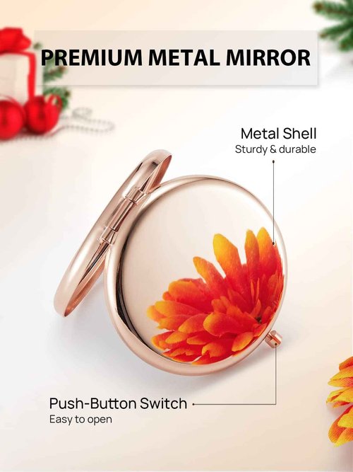 Getinbulk Compact Mirror for Purse, Set of 24 Double-Sided 1X/2X Magnifying Metal Pocket Makeup Mirrors(Round, Rose Gold)