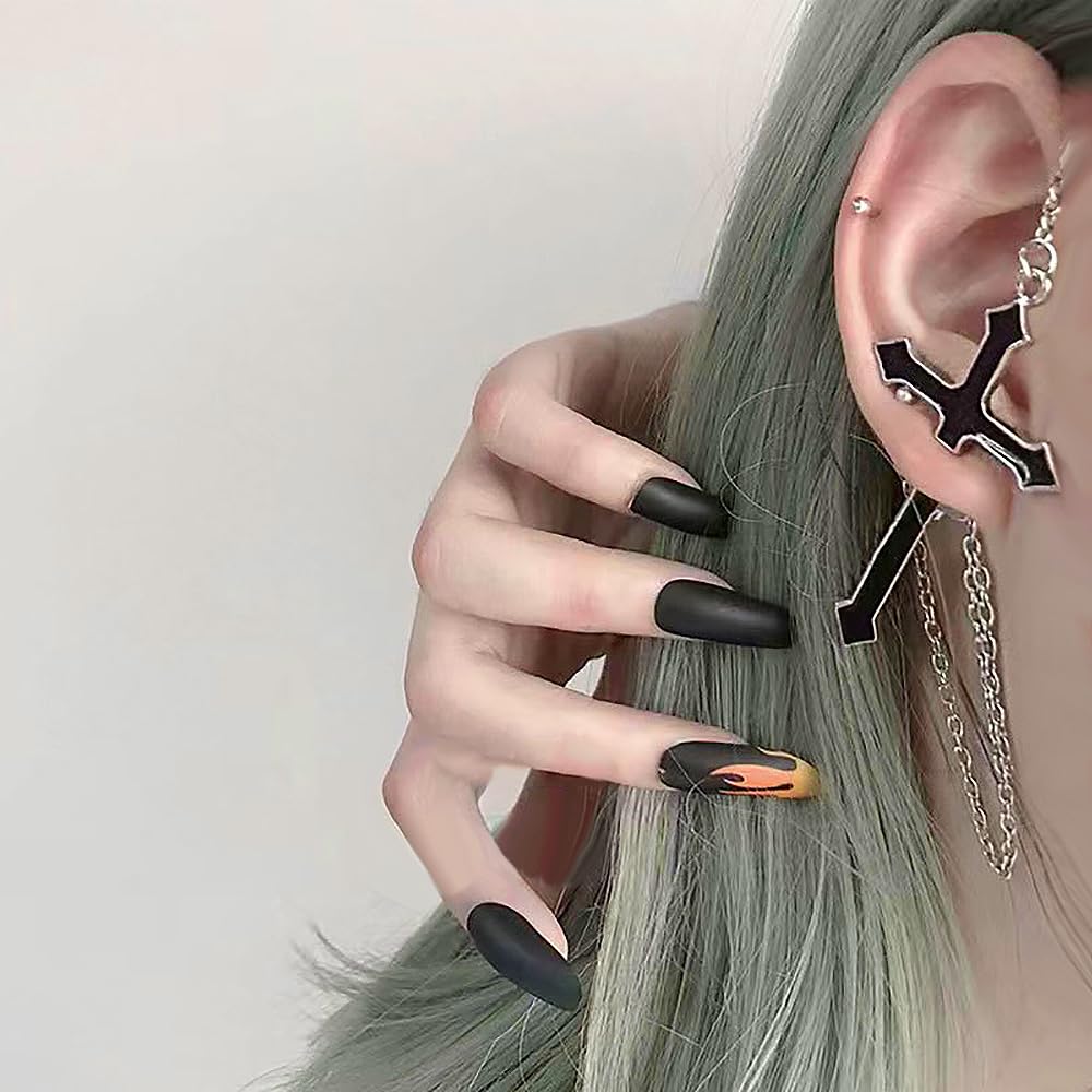 Gothic Sword Earrings Rhinestone Dagger Earrings Black Retro Sword Screw Earrings Cubic Zirconia Punk Sword Earrings Front Back Stud Earrings for Women (Black)