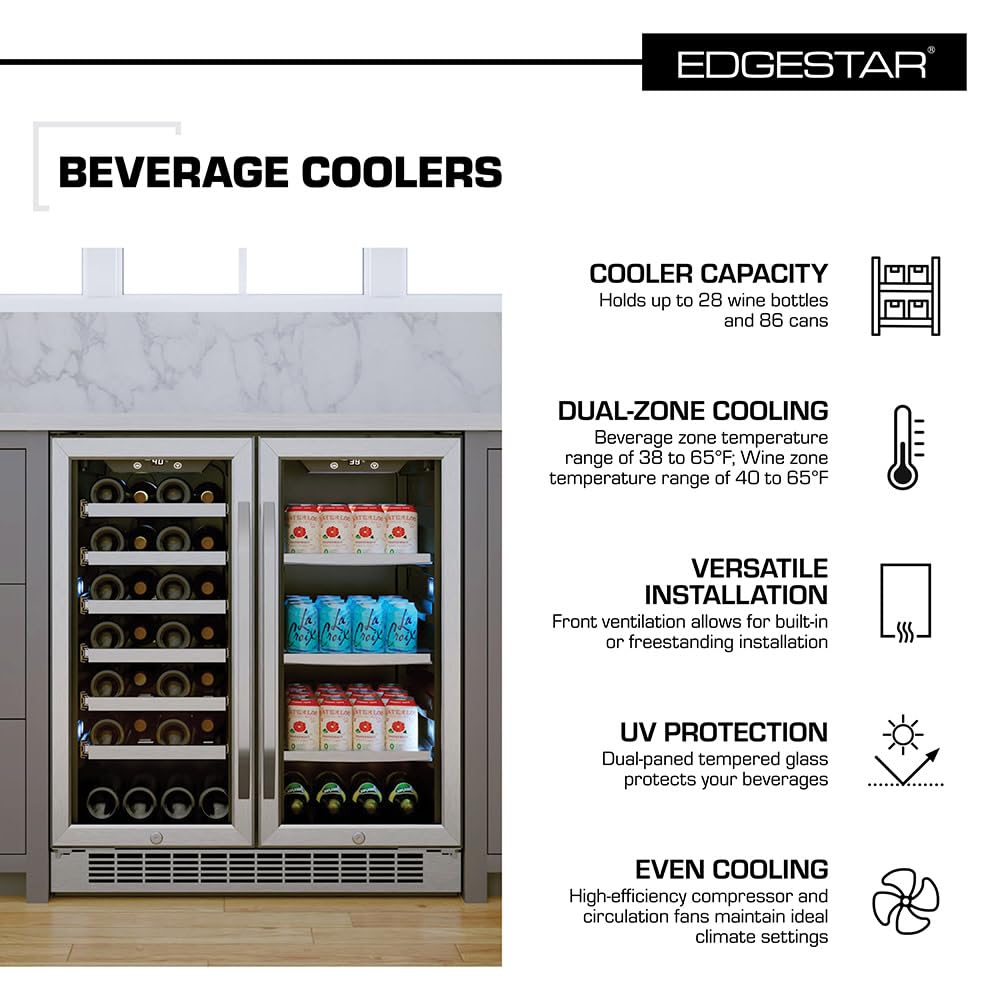 EdgeStar CWB2886FD 30-Inch Built-In Wine and Beverage Cooler with French Doors