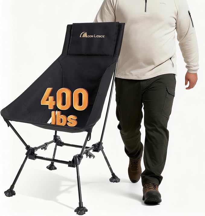 MOON LENCE Oversized High Back Camping Chair for Adults, Height Adjustable Folding Camping Chair with 400 lbs Capacity, Hi...